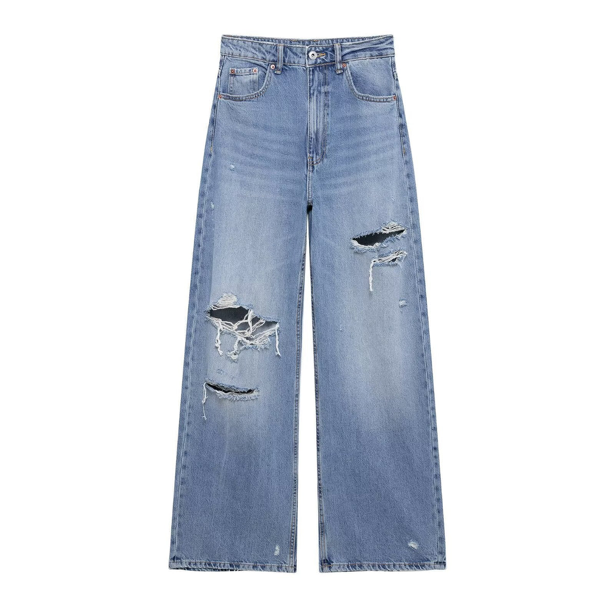 Casual Distressed Loose Mid Rise Jeans