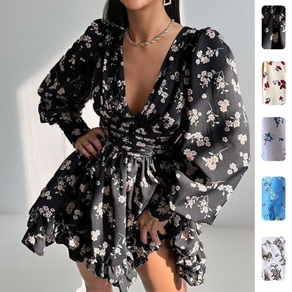 Sleeveless Floral Print A-Line Dress with Backless Design