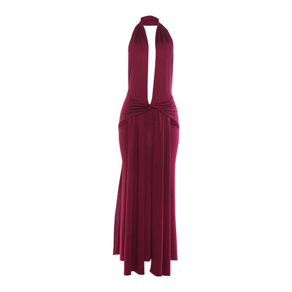 Trendy Deep V Neck Backless Maxi Dress For Women