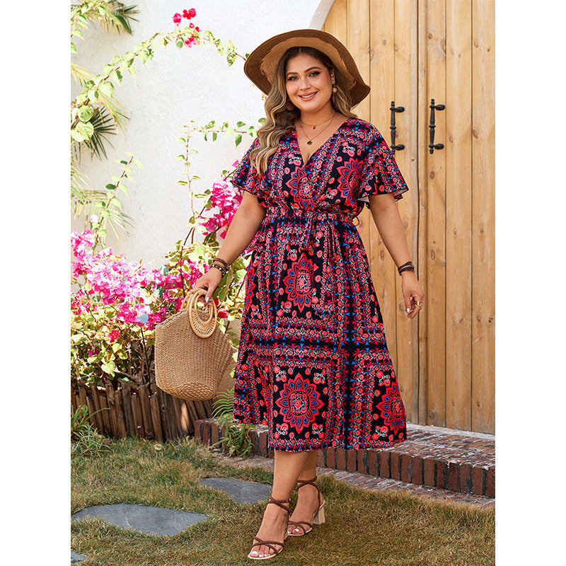 Elegant V-Neck Loose Fit Floral Maxi Dress