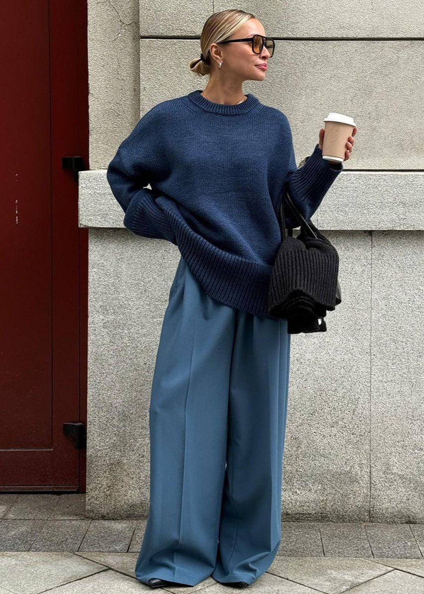 Relaxed Knit Sweater In Cozy Midnight Blue