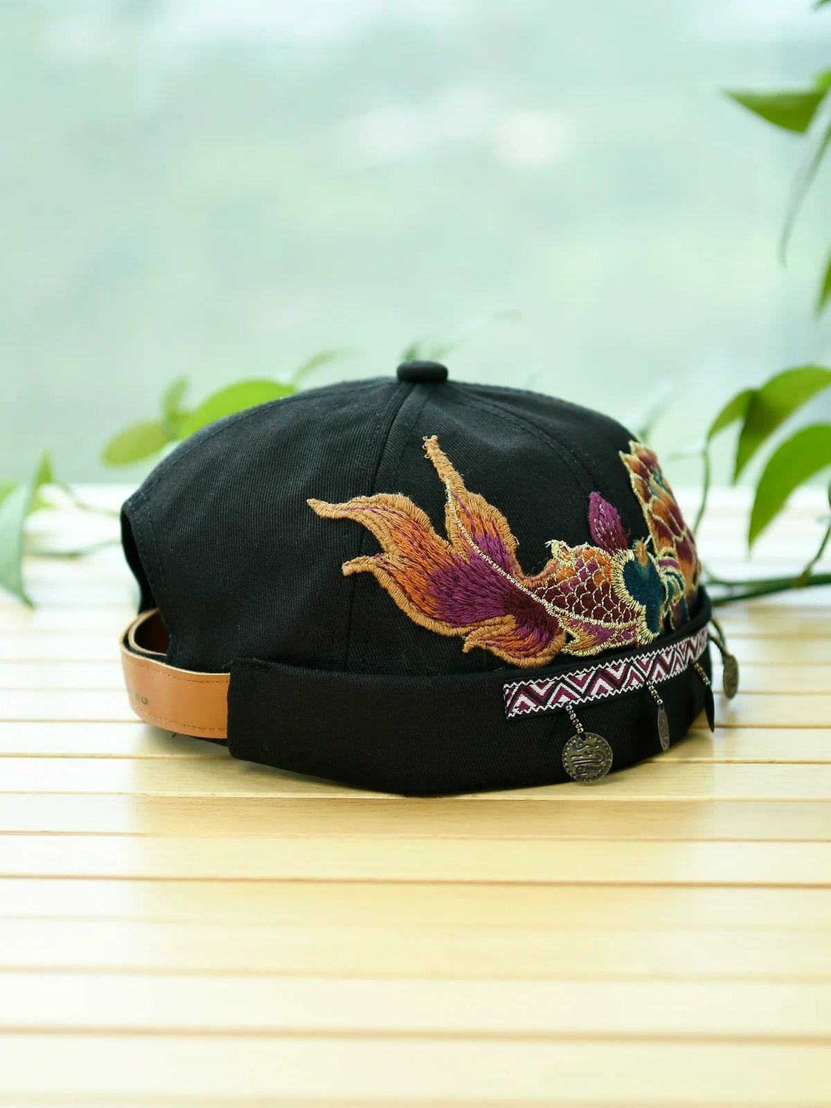 Ethnic Style Embroidery Fringed Hat Retro Personality Brimless Spring And Summer Yuppie Watermelon Hat Trendy Landlord Melon Fur Hat