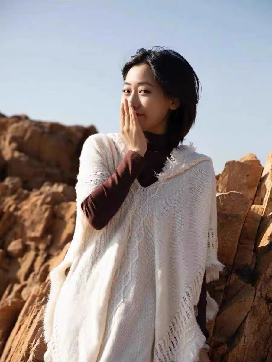 Mori Japanese Shawl Bohemian Fringed Sweater Sweater Grassland Travel Cloak Hooded Women