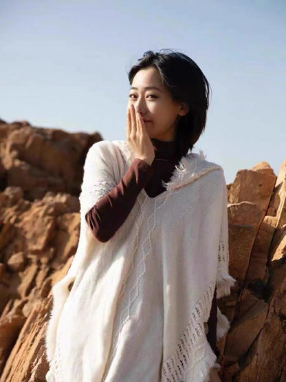 Mori Japanese Shawl Bohemian Fringed Sweater Sweater Grassland Travel Cloak Hooded Women