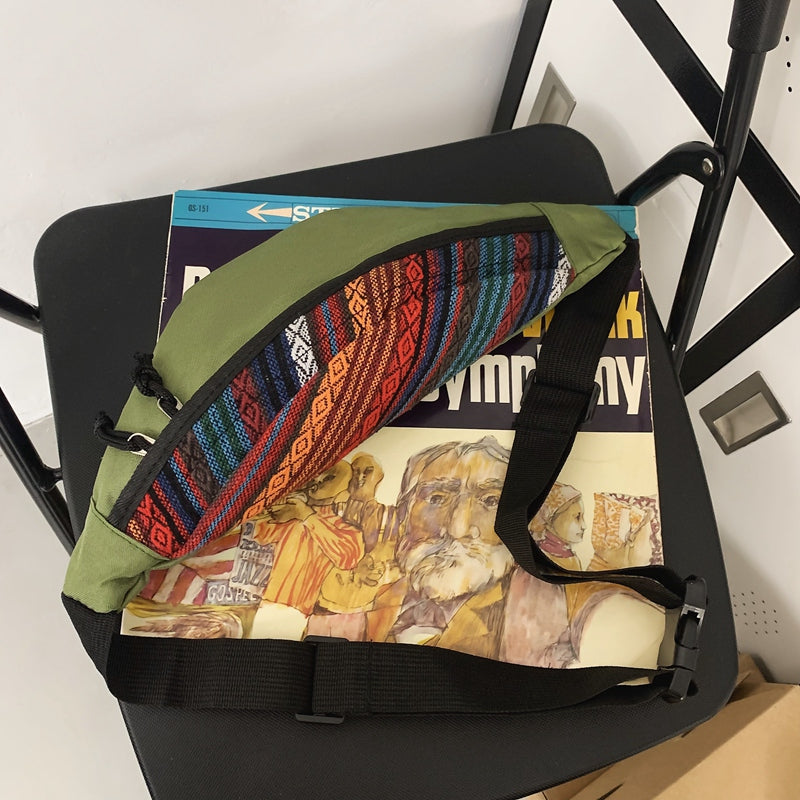 Women'S Crossbody Bag, Waist Bag, Ethnic Style Canvas Chest Bag Casual Shoulder Bag