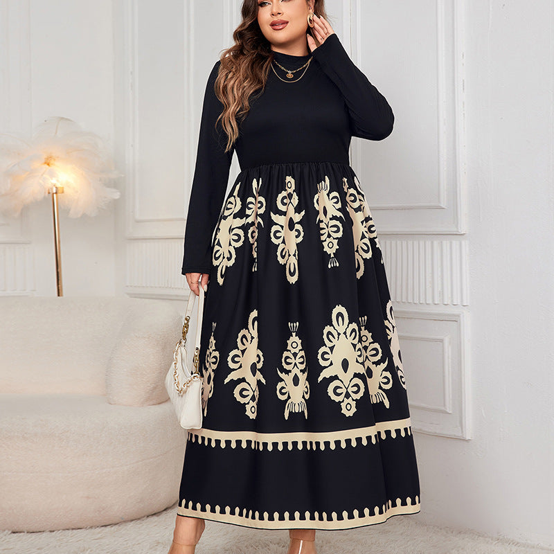 High-Waisted Floral Maxi Dress Polyester Elegant Casual Dress