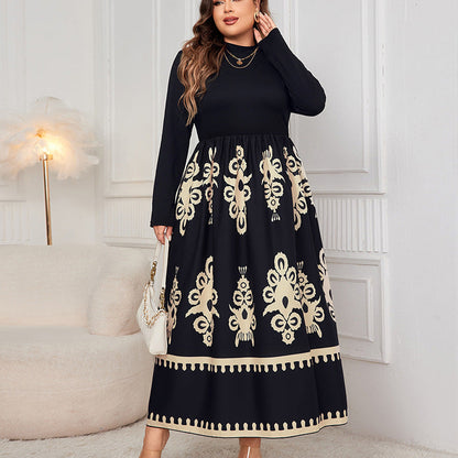 High-Waisted Floral Maxi Dress Polyester Elegant Casual Dress