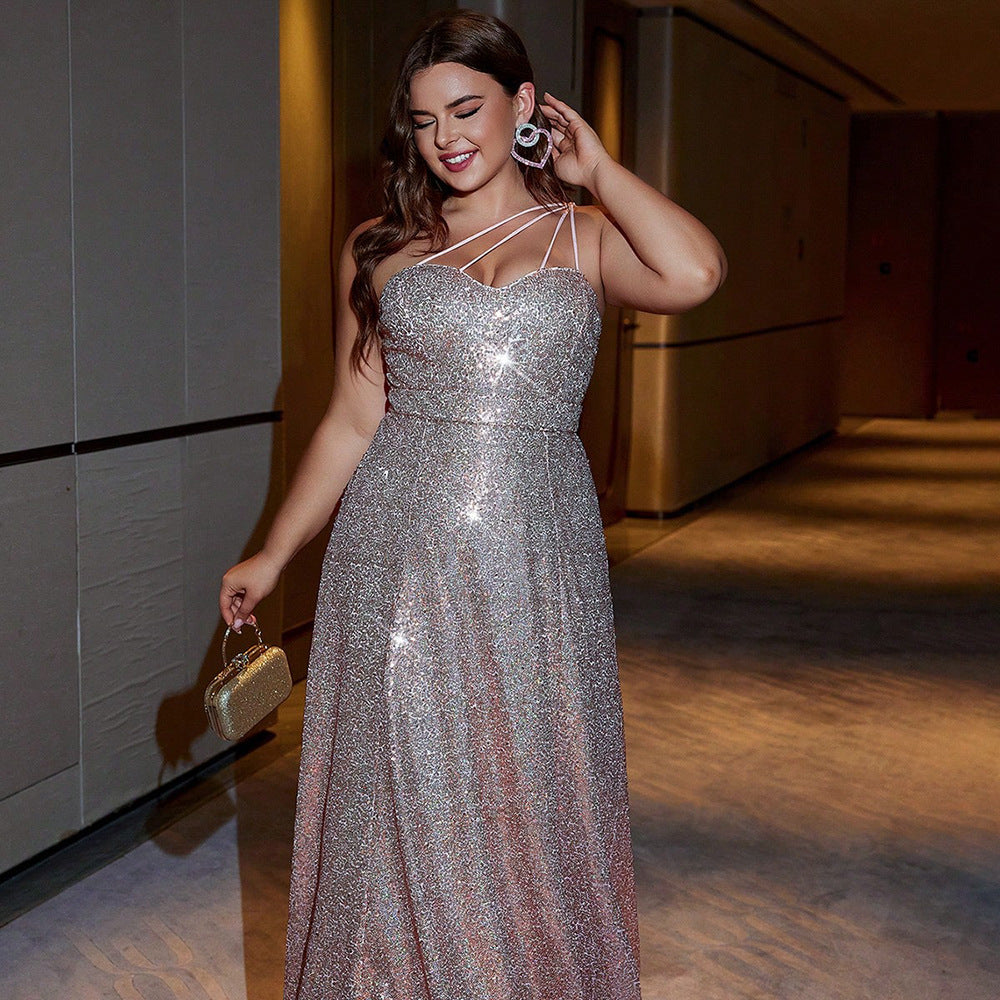 Plus Size Sleeveless Sequin Party Dress in Pink