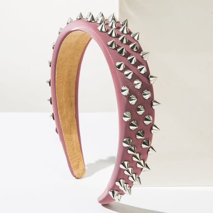 Trendy Wide Brim Leather Headband with Rivets