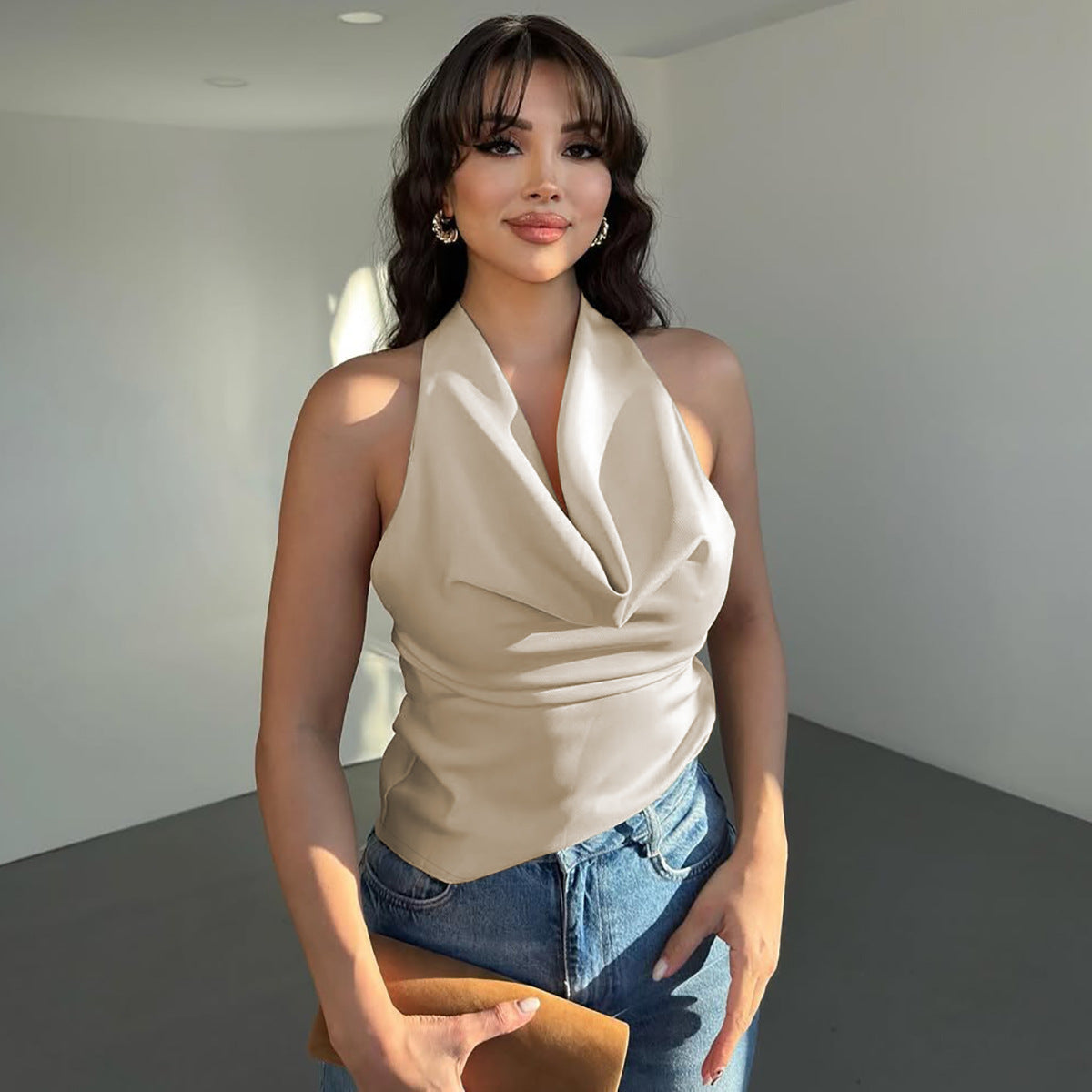 Sexy Backless Slim Fit Chiffon Top for Casual Wear