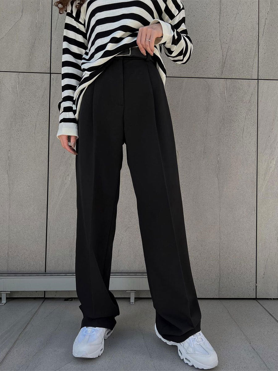 Women's Relaxed High-Waist Suit Trousers Casual Straight Pants