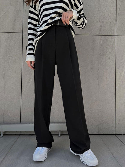 Women's Relaxed High-Waist Suit Trousers Casual Straight Pants