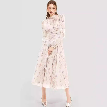 Elegant Chiffon Ruffled Long Sleeve Evening Dress