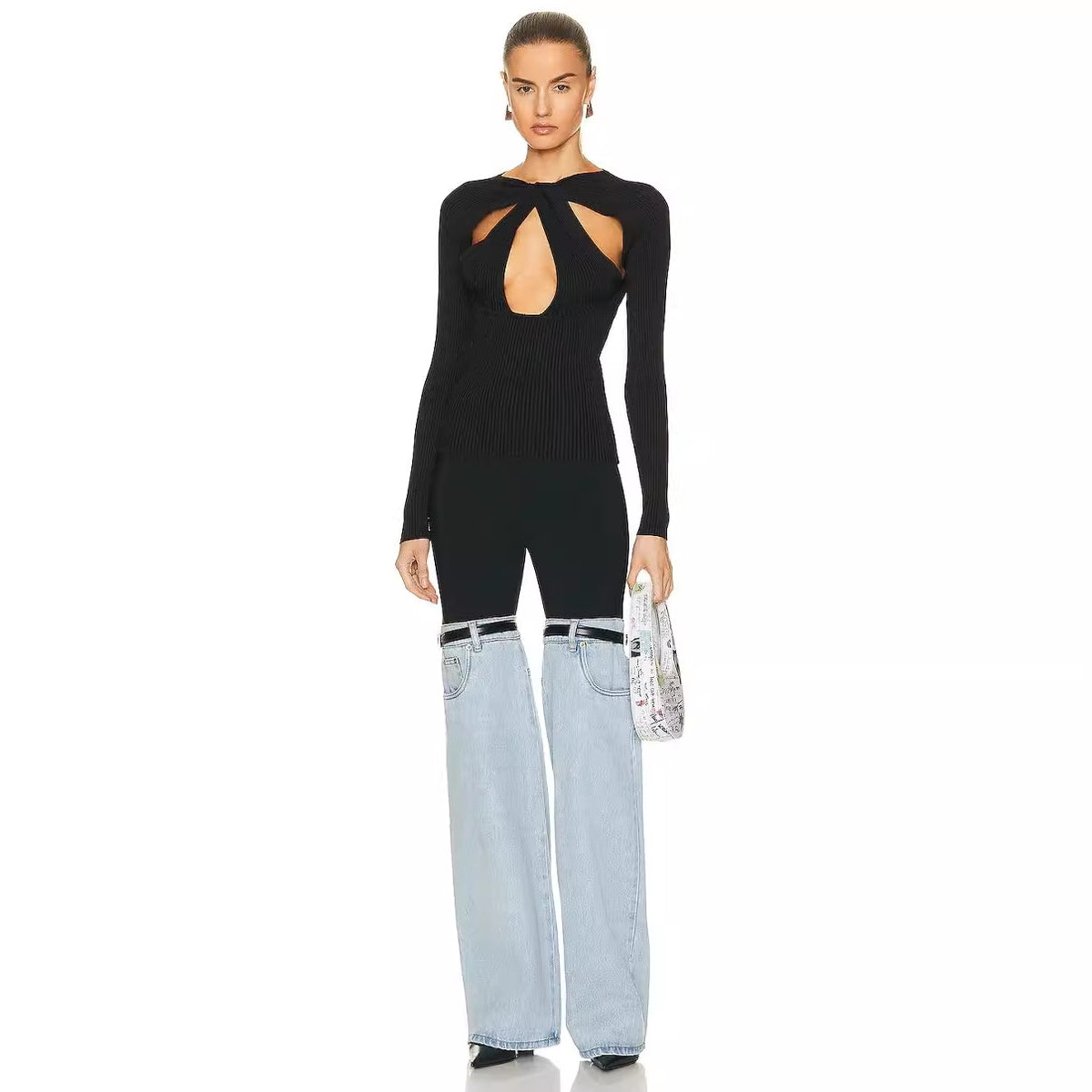 Trendy High-Waisted Straight-Leg Denim Pants