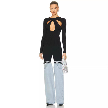 Trendy High-Waisted Straight-Leg Denim Pants