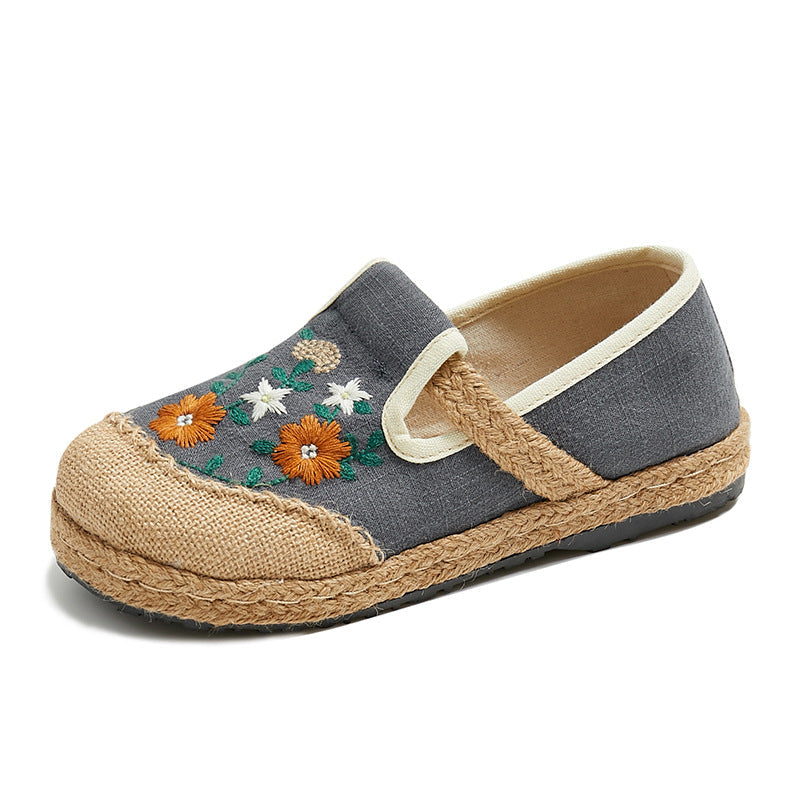 Spring Embroidered Shoes Flat-Heeled, Low-Cut Embroidered Shallow Shoes, Literary And Ethnic Style Women'S Shoes Linen Casual Shoes