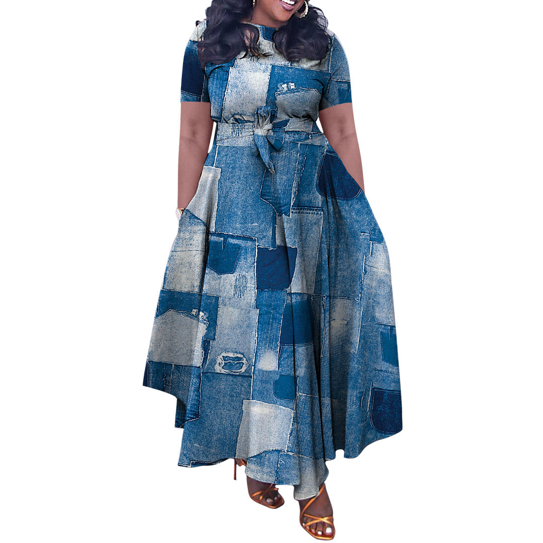 Trendy Printed Maxi Dress With Tie Design