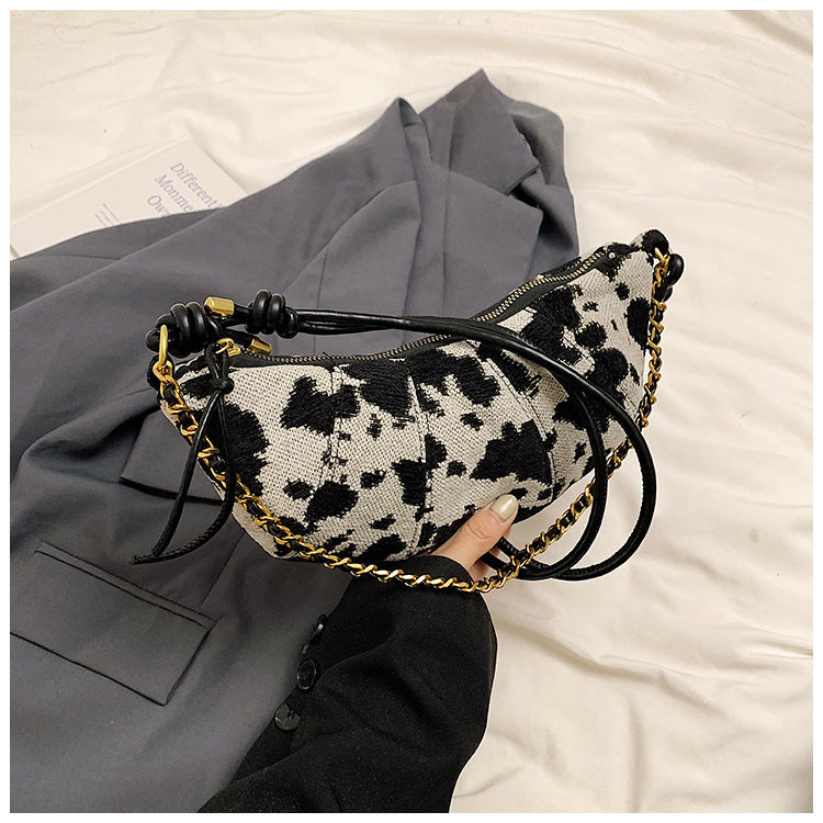 Fashionable Cow Print Bucket Bag Stylish PU Shoulder Bag