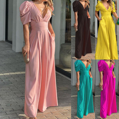 Elegant High-Waisted Jumpsuit with Ruffle Sleeves