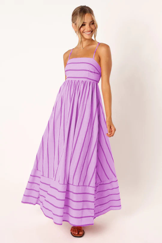 Striped Color Block Backless Spaghetti Dress