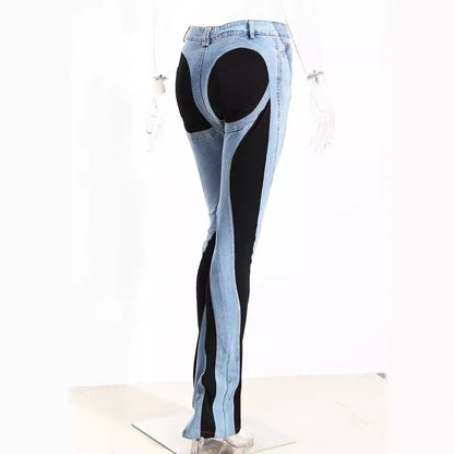 Color Block High-Waisted Skinny Jeans For Women
