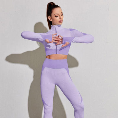 Sports Yoga Suit Running Fitness Nylon Quick Drying Long Sleeved Trousers Set Women