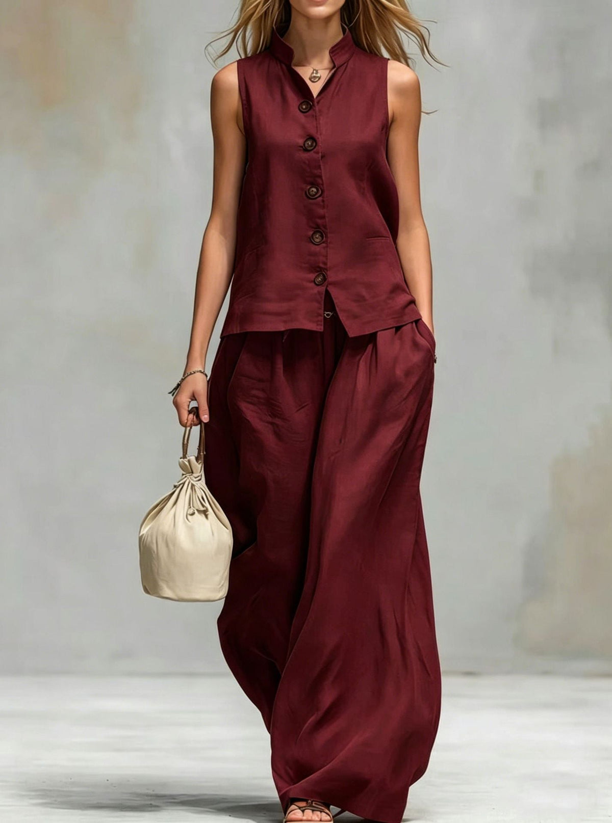 Sleeveless Vest Wide Leg Pants Casual Matching Set