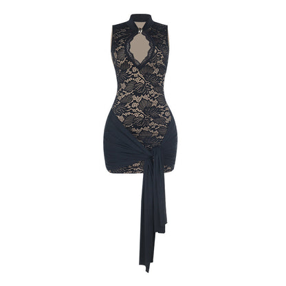 Elegant Lace-Trim Bodycon Mini Dress