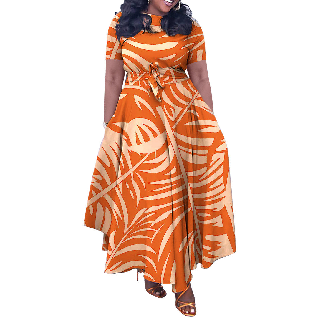 Trendy Printed Maxi Dress With Tie Design