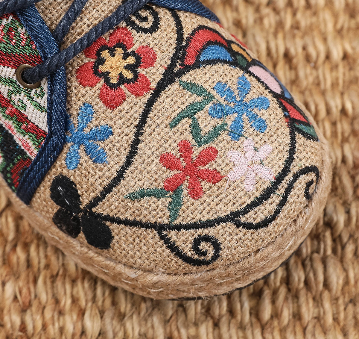 Ethnic Style Lace Up Art Linen Casual Shoes Cotton Linen Embroidered Shoes Women'S Shoes