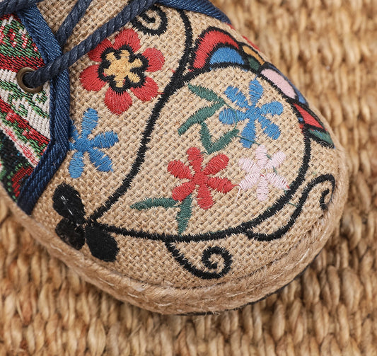 Ethnic Style Lace Up Art Linen Casual Shoes Cotton Linen Embroidered Shoes Women'S Shoes