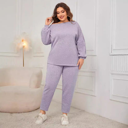Off-Shoulder Plus Size Loose Fit Pants Set
