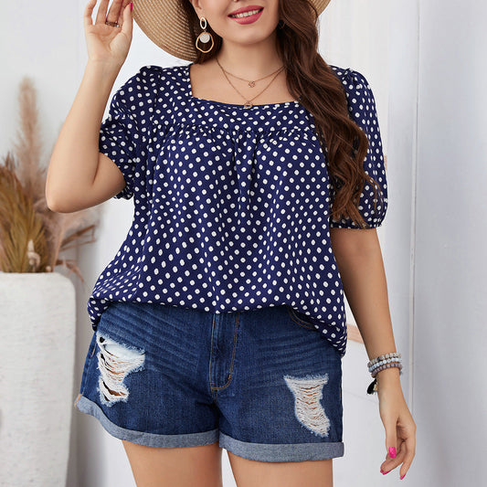 Chic Dot Print Chiffon Blouse Comfortable Casual Top