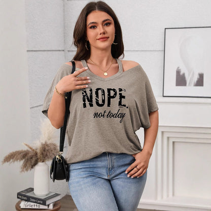 Casual V-Neck Off-Shoulder Top For Plus Size Women