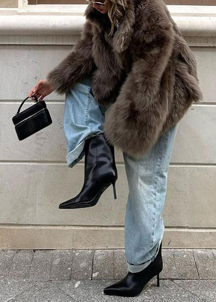 Faux Fur Coat Brown Oversized Plush Style