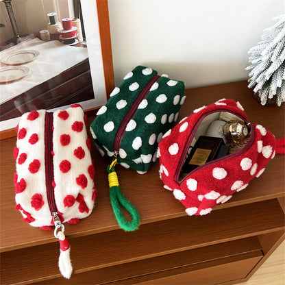 Plush Polka Dots Portable Cosmetic Bag