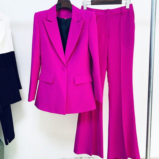 One-Button Blazer and Flare Pants Set