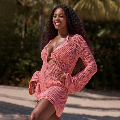 Hollow Out Sexy Low Collar Swim Cover Up