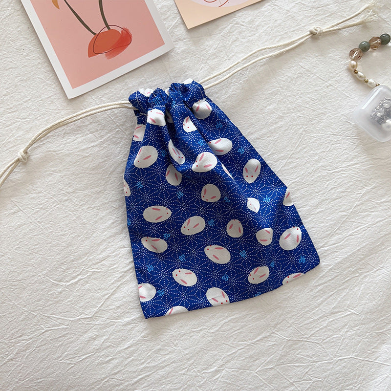 Mini Cotton Drawstring Makeup Pouch Cute Floral Travel Bag