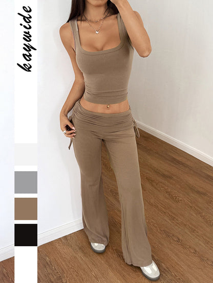 Trendy Casual Two-Piece Tank Top and Wide Leg Pants Set