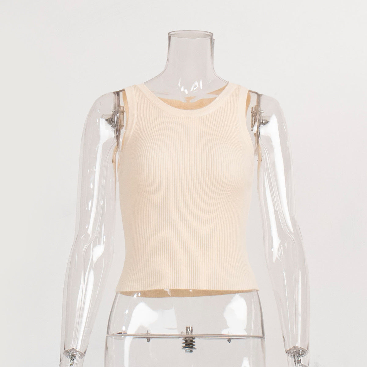 Knitted Tank Top For Women Solid Color Ribbed Fitted Casual Top