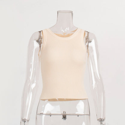 Knitted Tank Top For Women Solid Color Ribbed Fitted Casual Top