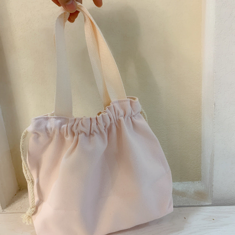 Plain Minimalist Japanese Bento Bag Canvas Drawstring Tote