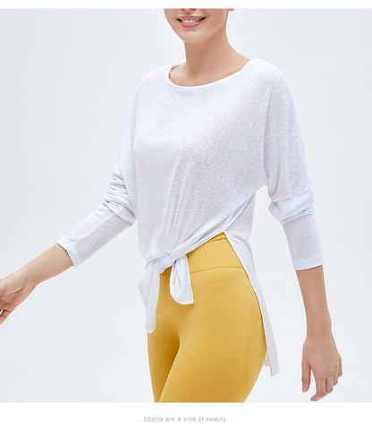 Sports Blouse Women'S Long-Sleeved Loose Fitness Top Quick-Drying Double-Sided Slits To Cover The Meat And Thin Yoga Clothes
