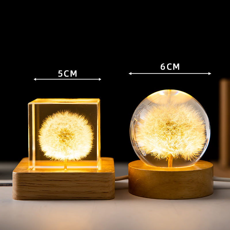 Dandelion Glowing Night Light Crystal Ball Eternal Flower Gift Wooden Birthday Gift For Girl