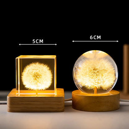 Dandelion Glowing Night Light Crystal Ball Eternal Flower Gift Wooden Birthday Gift For Girl