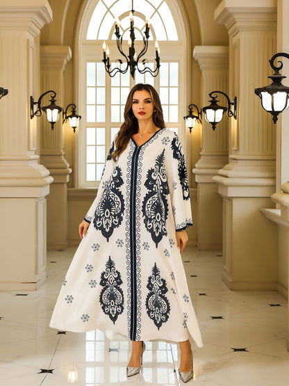 Women's Long Abaya with Rhinestone Detail