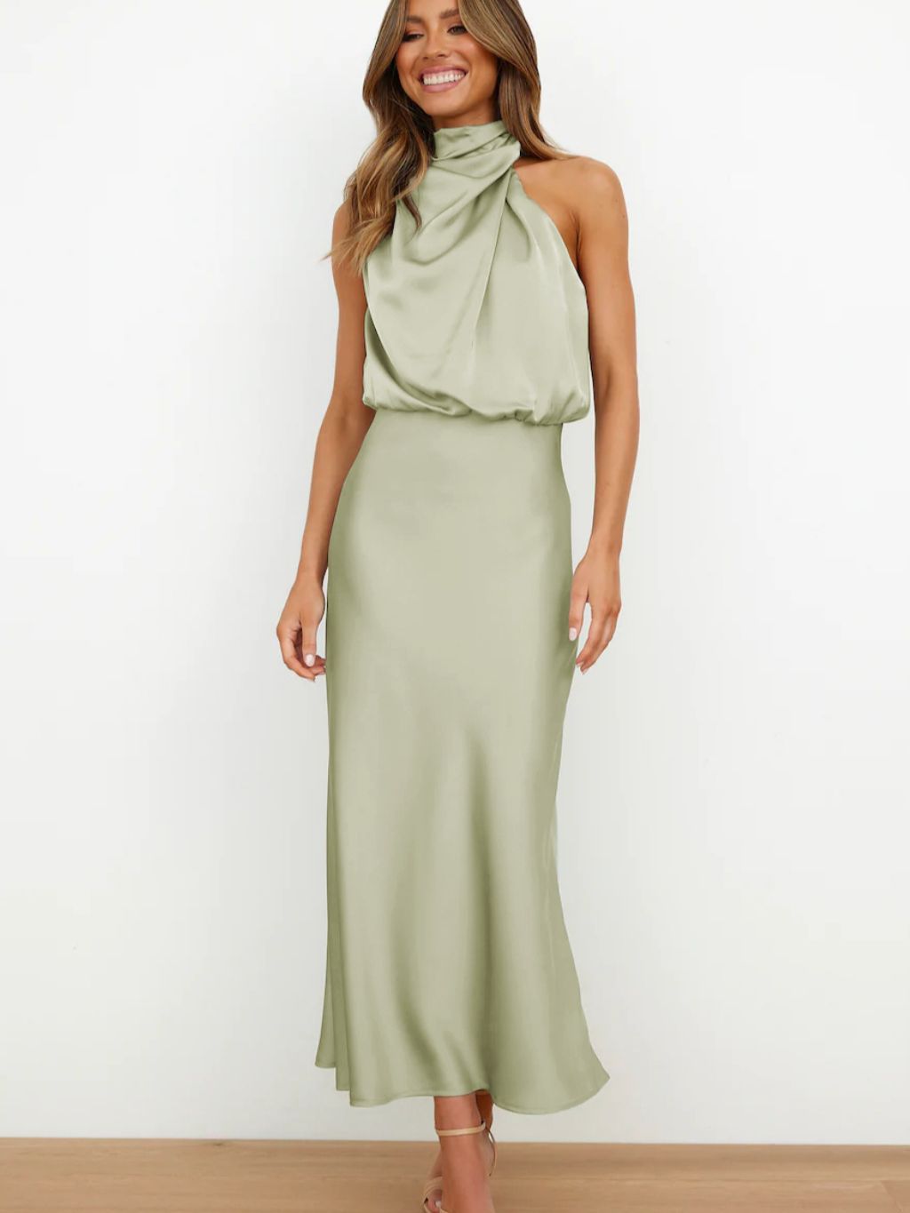 Elegant Sleeveless Satin Dress Casual Chic Evening Gown