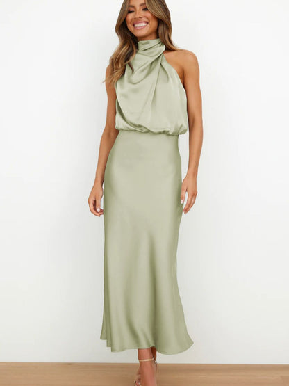 Elegant Sleeveless Satin Dress Casual Chic Evening Gown