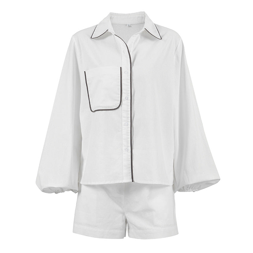Color Block Button Down Shirt Short Sets